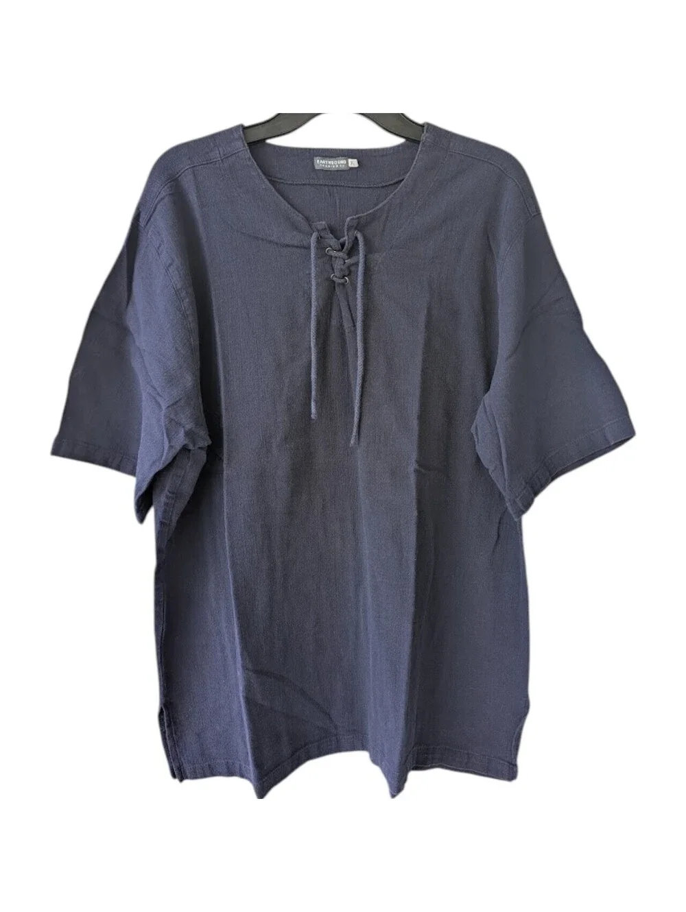 Earthbound Trading Co. Women's XL Navy Lace-Up Casual Shirt Vintage Style Boho